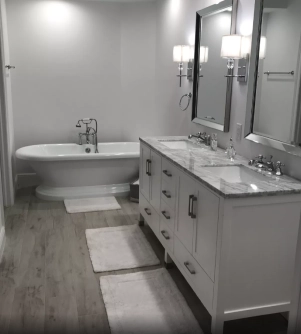 Beautiful and clean bathroom with white light