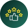 Thumbs up icon with five stars